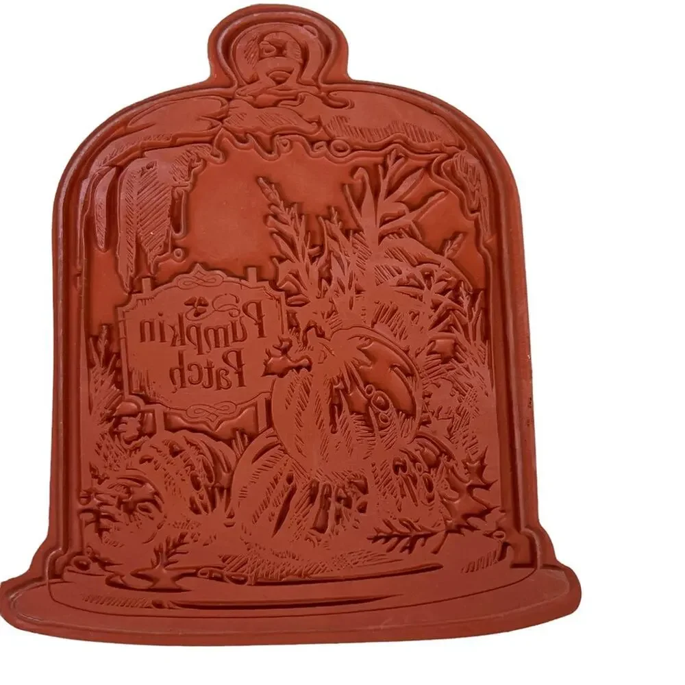 Pumpkin Patch Glass Cloche Rubber Stamp Wood Mounted Fall Crafting Block